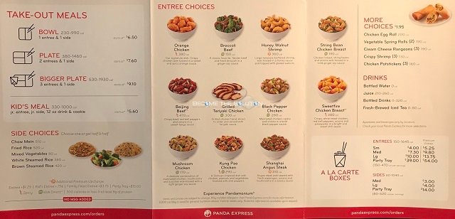 Panda express menu with prices
